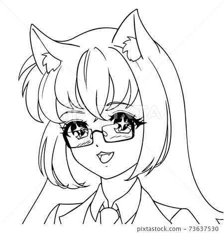 illustration of anime girl with glasses Stock Photo, anime 