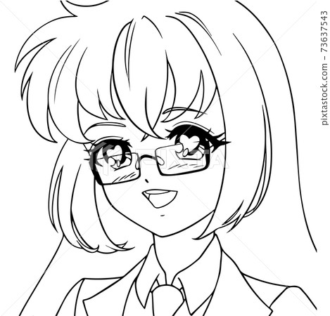 illustration of anime girl with glasses Stock Photo