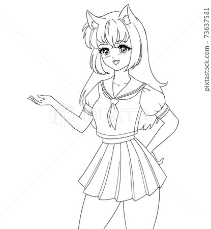 Cute anime manga girl wearing school uniform. 73637581