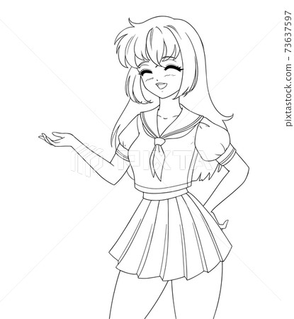 Cute anime manga girl wearing school uniform. Cute anime manga girl wearing school uniform. 73637597