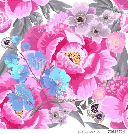 A seamless background with beautiful pink flowers. Peony buds. Vector illustration 73637724