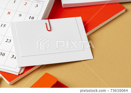 Red and white blank branding paper on beige background 73638064