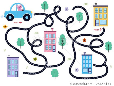 Help cute pig find path to home. Drive the car maze puzzle for kids 73638155