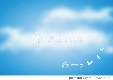 fly away freedom banner with flying bird in blue sky 73639982