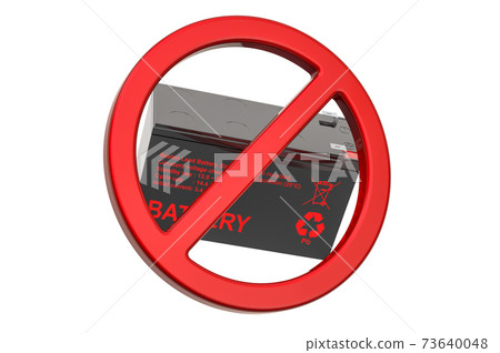 Forbidden sign with sealed UPS battery. 3D rendering 73640048