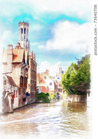 Belfort tower in Bruges digital painting Belfort tower in Bruges digital painting 73640706