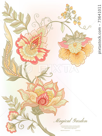 Fantasy flowers in retro, vintage, jacobean embroidery style. Fantasy flowers in retro, vintage, jacobean embroidery style. 73641011