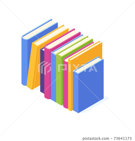Stack of standing paper books with hard cover isometric. Stack of standing paper books with hard cover isometric. 73641173