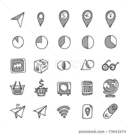 Business vector doodle icons set. Drawing sketch illustration hand drawn line eps10 73641674
