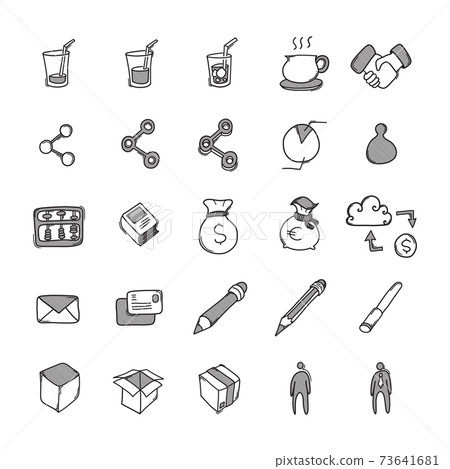 Business vector doodle icons set. Drawing sketch illustration hand drawn line eps10 73641681