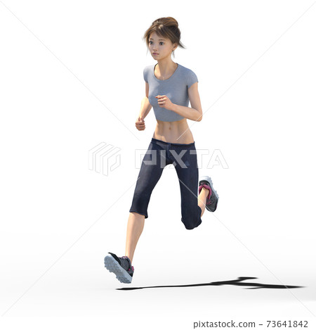 Running woman perming 3DCG illustration material Running woman perming 3DCG illustration material 73641842