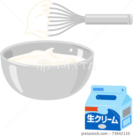 Packed whipped cream, bowl and whisk 73642110