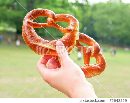 在德國公園裡吃椒鹽脆餅時野餐 在德國公園裡吃椒鹽脆餅時野餐 73642239