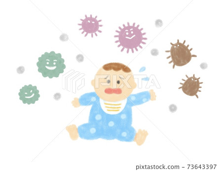 Hand drawn illustration of house dust and baby Hand drawn illustration of house dust and baby 73643397