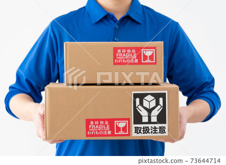 快遞員的手有行李的白色背景 73644714