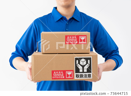 快遞員的手有行李的白色背景 73644715