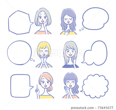 A set of talking women and balloons 73645077