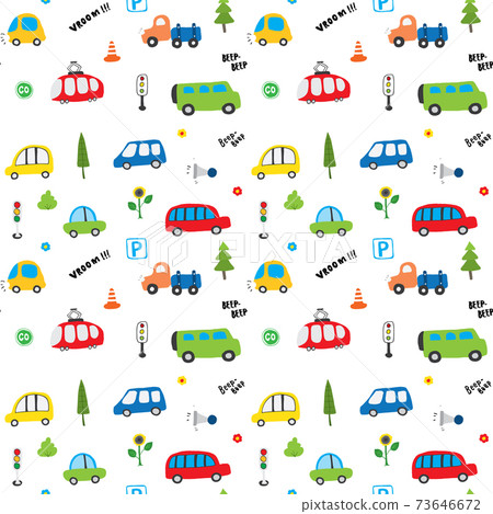 Cute Cars Seamless Pattern, Cartoon transportation Doodles Background, vector Illustration Cute Cars Seamless Pattern, Cartoon transportation Doodles Background, vector Illustration 73646672