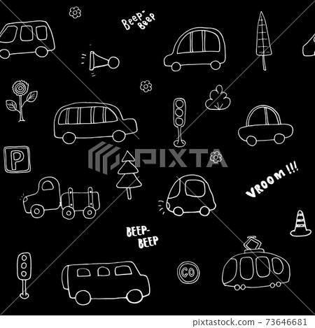 Cute Cars Seamless Pattern, Cartoon transportation Doodles Background, vector Illustration 73646681
