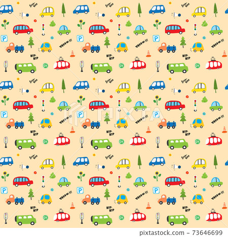 Cute Cars Seamless Pattern, Cartoon transportation Doodles Background, vector Illustration Cute Cars Seamless Pattern, Cartoon transportation Doodles Background, vector Illustration 73646699