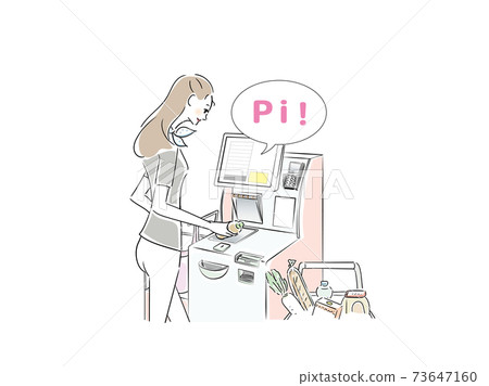 A beautiful woman who masters self-checkout 73647160