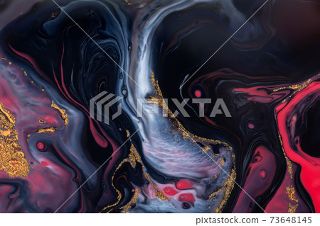 Luxury fluid art painting background. Spilled black, red, blu and gold acrylic paint. Liquid marble Luxury fluid art painting background. Spilled black, red, blu and gold acrylic paint. Liquid marble 73648145