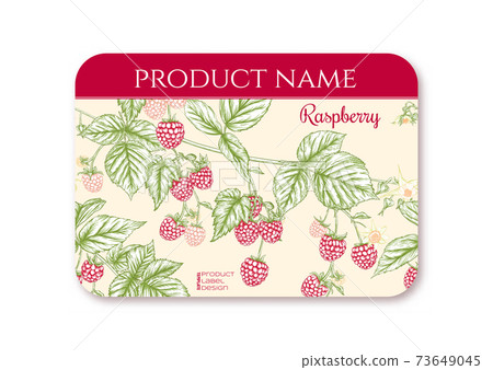 Raspberry. Ripe berries on branch. Template for product label 73649045