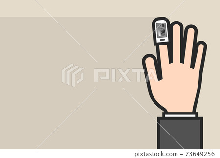 商人手戴血氧測量儀/脈搏血氧儀-帶陰影的米色背景的插圖素材 73649256