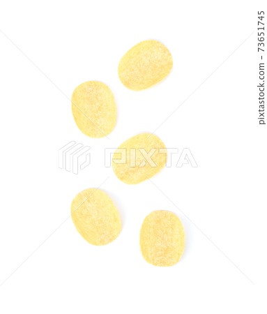 Delicious potato chips, isolated on white background 73651745