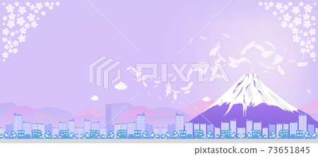Copy space background of cityscape, cherry blossoms and Mt. Fuji 73651845