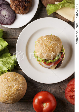 burger on plate burger on plate 73652157