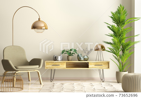 Interior design of living room with wooden sideboard and armchair 3d rendering Interior design of living room with wooden sideboard and armchair 3d rendering 73652696