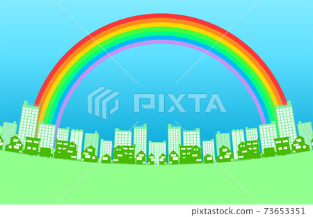 城市，彩虹和藍天背景 73653351