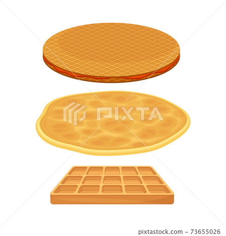 Floating Pancake and Gaufre as Breakfast Ingredients Vector Illustration 73655026