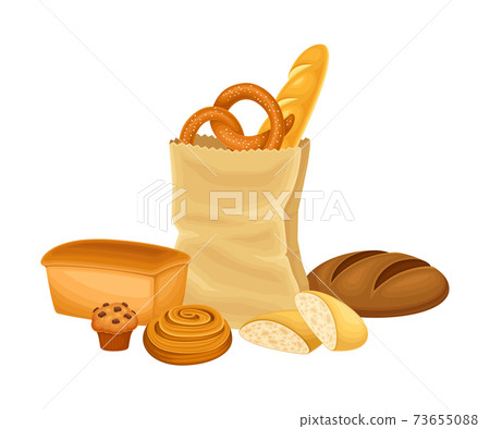 Kraft Paper Bag Full with Bread and Wheat... - Stock Illustration ...