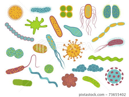 Flat design germs and bacteria icons set  isolated on white background. 73655402