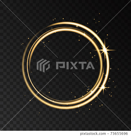 Golden neon circle light effect isolated on black transparent background. 73655696