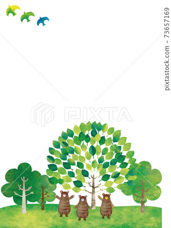 水彩風格森林的熊和鳥 73657169