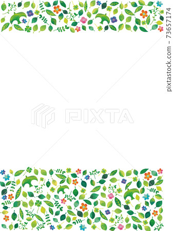 Watercolor style fresh green frame (leaves, florets, birds) vertical Watercolor style fresh green frame (leaves, florets, birds) vertical 73657174