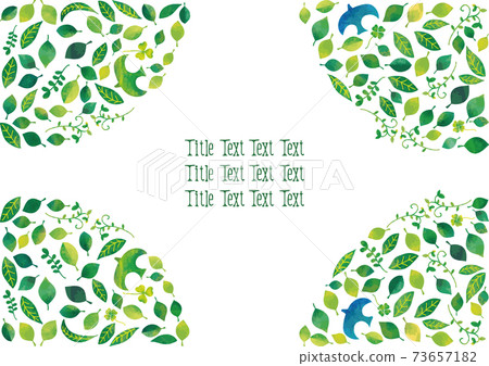 Watercolor style green frame corner (leaves, birds) 73657182