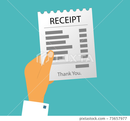 Hand holding a paper receipt to pay the bill. 73657977