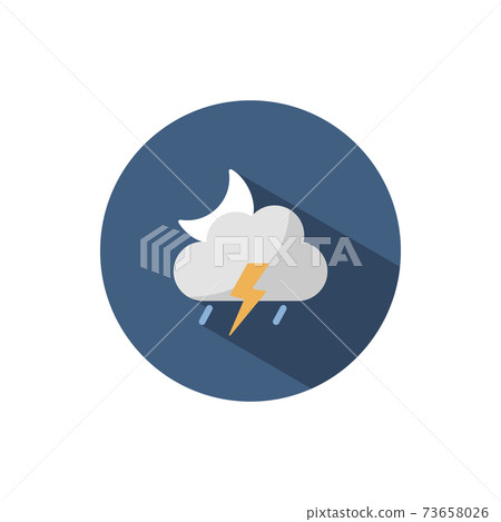 Storm, cloud and moon. Flat icon on a circle.... - Stock Illustration ...