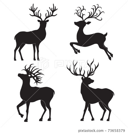 Set of Christmas deer silhouettes on the white background. Set of Christmas deer silhouettes on the white background. 73658379