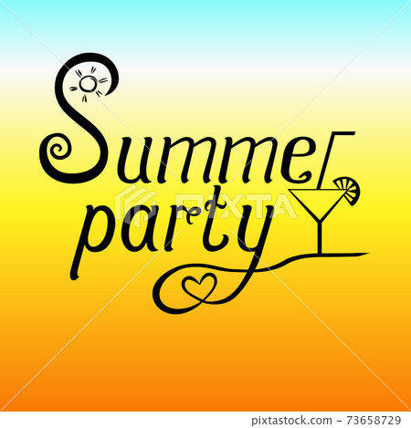 Summer party vector lettering on beach background. Summer party vector lettering on beach background. 73658729