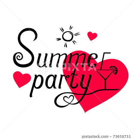 Summer party lettering on background with pink hearts. Summer party lettering on background with pink hearts. 73658731