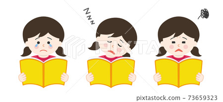 A set of girls reading (crying, sleeping, don't know) A set of girls reading (crying, sleeping, don't know) 73659323