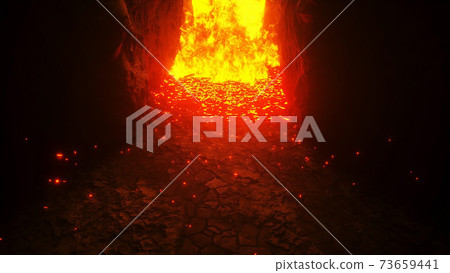 Hell gates. hell fire. Devil portal. Sinner. Religious concept. 3d rendering. Hell gates. hell fire. Devil portal. Sinner. Religious concept. 3d rendering. 73659441