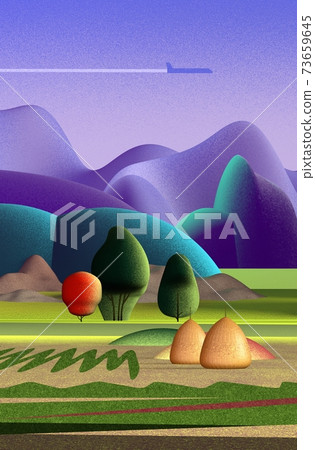 Autumn landscape with stipple effect, 3D rendering 73659645