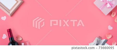 Valentine's Day Restaurant Plate Top View Pink Ribbon Valentine's Day Plate バレンタイン Valentine's Day Restaurant Plate Top View Pink Ribbon Valentine's Day Plate バレンタイン 73660095