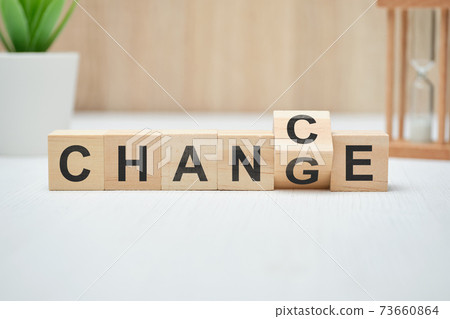 Concept of chance and change on wooden cubes. 73660864